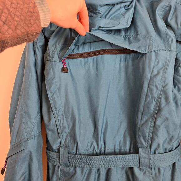 Vintage 80s 90s Ski Coat Winter Jacket Belted Teal Large - Picture 13 of 16